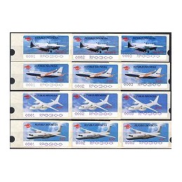 INDONESIA (1996). Aviones - negro + violeta. ATMs (12 x 300)